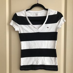 Navy and white striped Tommy Hilfiger V-neck